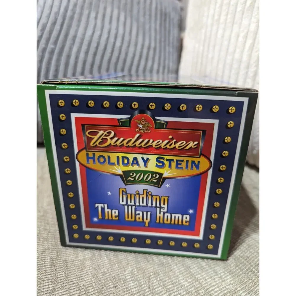 Vintage 2002 BUDWEISER HOLIDAY CERAMIC STEIN MUG Guiding The Way Home New In Box